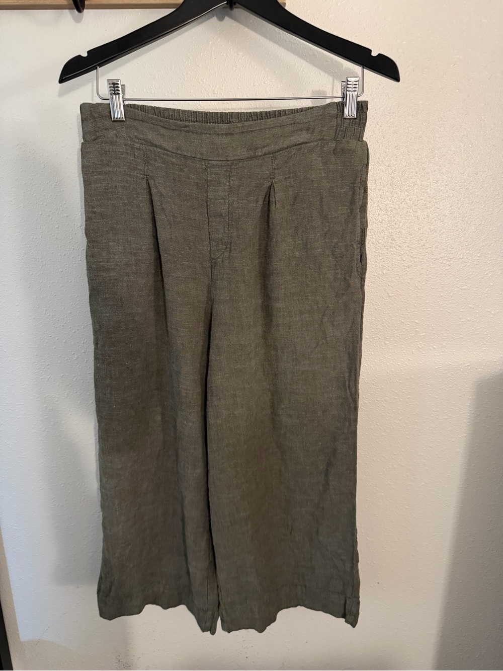Ella Moss Olive Green Linen Blend Cropped Wide Leg Pants in Size S with Elastic